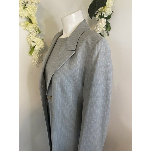 Vintage St Michael Marks Spencer 2 Piece Dress & Coat Set Gray Pinstripe Sz 16 - Picture 4 of 16